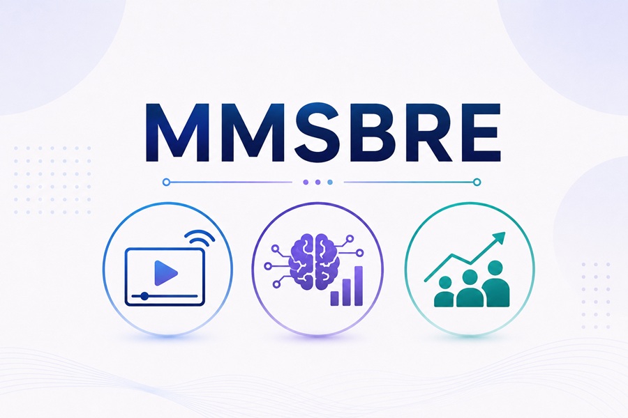 MMSBRE technology concept with streaming, AI prediction, and business growth icons