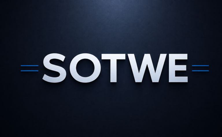 Sotwe logo with bold white text on a dark blue background