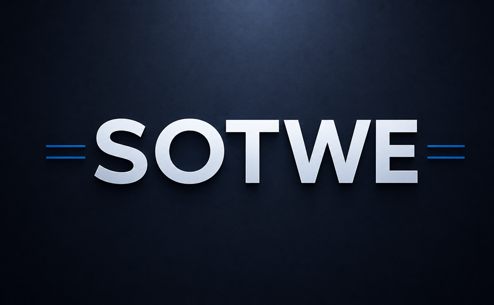 Sotwe logo with bold white text on a dark blue background